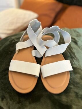 White Strappy Elastic Ankle Strap Sandals